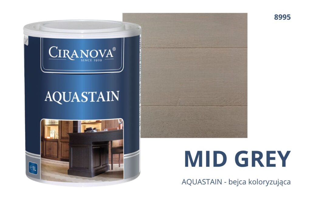 Aquastain CIRANOVA bejca wodna koloryzująca do drewna kolor MID GREY 8995 ŚREDNI SZARY